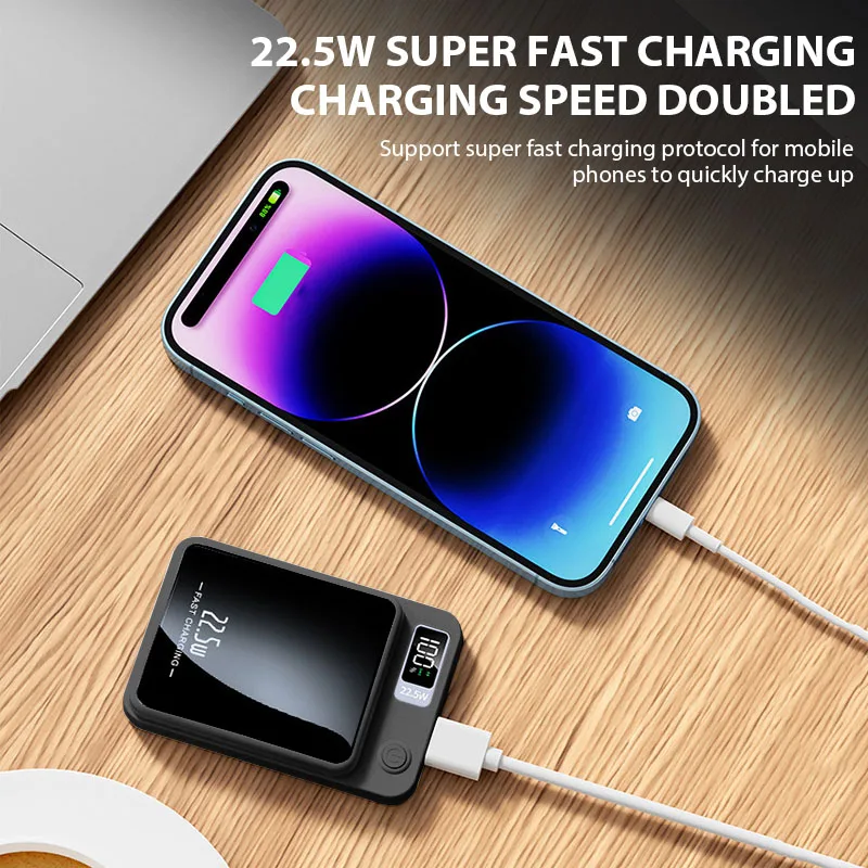 5000mAh Wireless Magnetic Power Bank Fast Charging Large Capacity Digital Display Portable Battery Charger Power Bank For Phone