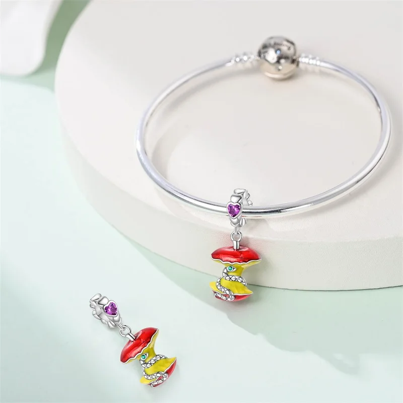 925 Silver Red Apple Green Spirit Snake Pendants Pink Robot Camera Charms Beads Fit Qikaola 925 Original Bracelets DIY Jewelry