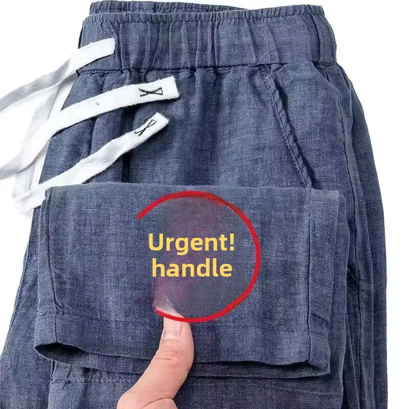 

Ultra-Thin Summer Linen Cotton Sports Pants Loose Ice Silk Qui-Drng Nine Points Casual Trousers for Men Breathable Straig...