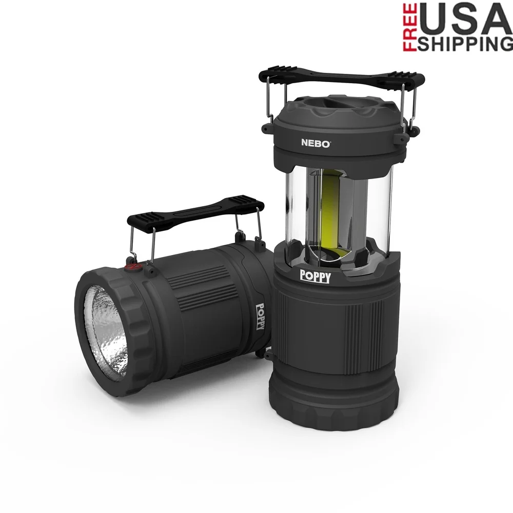 

Battery Operated 300 Lumen Gray Lantern and 150 Lumen Spotlight Adjustable Handle Waterproof Impact Resistant COB Light