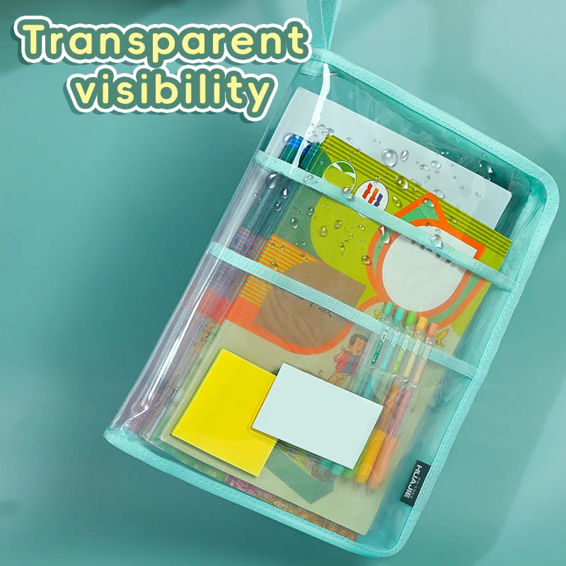 HUAJIE A4 Transparent Document Bag, Waterproof Zipper Handheld Folder, Large Capacity Multi-layer Homework Organizer for Student