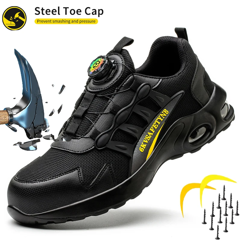 Rotating Button New Safety Shoes Men Anti-smash Anti-puncture Work Shoes Fashion Men Sport Shoes Security Protective Boots