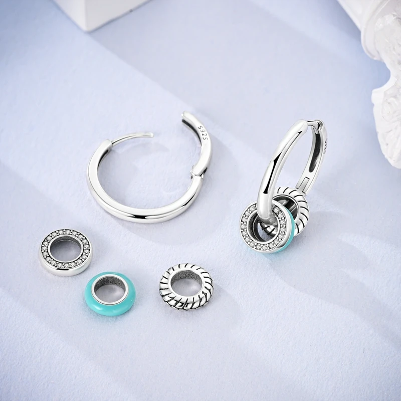 Original 100% 925 Sterling Silver Charm Double Hoop Earrings Heart Shaped Pendants Earrings For Women Elegant Party Jewelry Gift