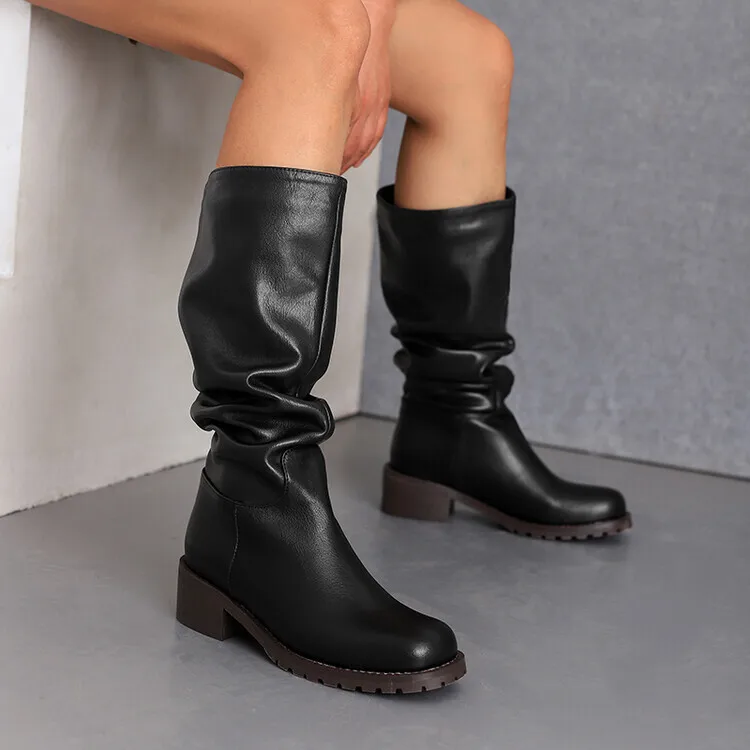 

Autumn Winter Laid-back Knee-high Boots Women Round-toed Low-heeled Women's Boots