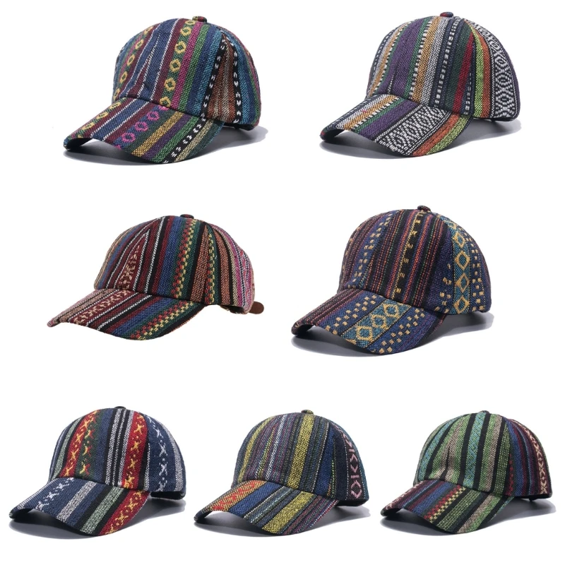 

Fashion Boho Baseball Vintage Striped Geometric Peaked for Gatherings N58F