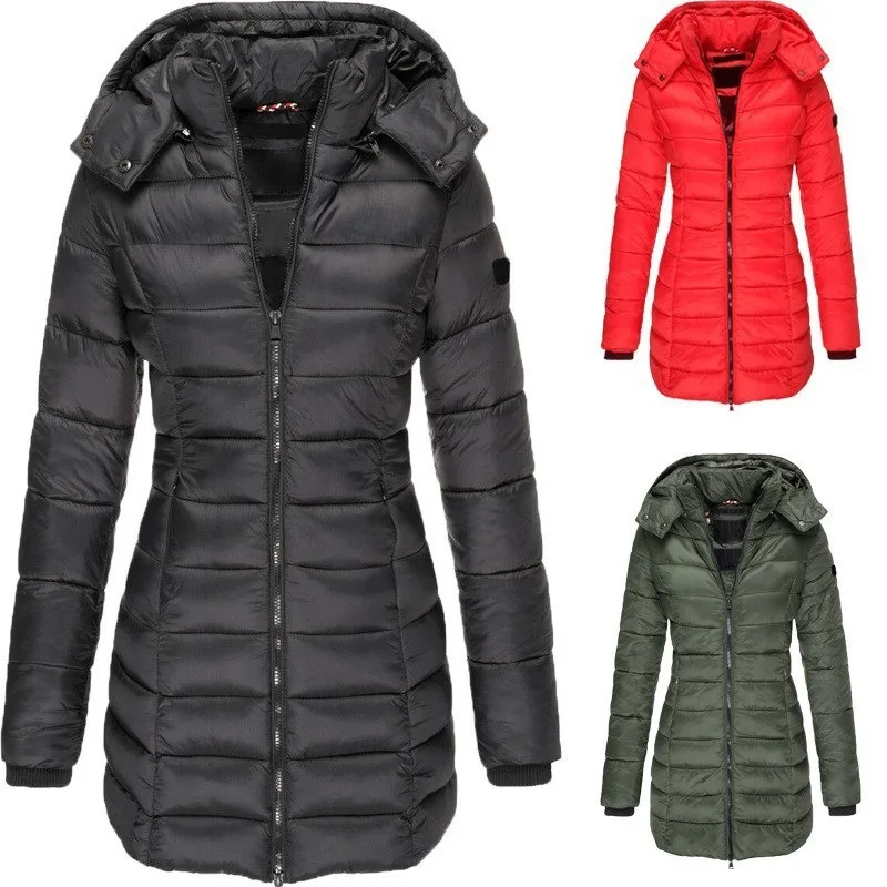 

Women's Autumn Winter Fleece Lined Mid-Length Asymmetrical Zipper Hooded Cotton Padded Jacket