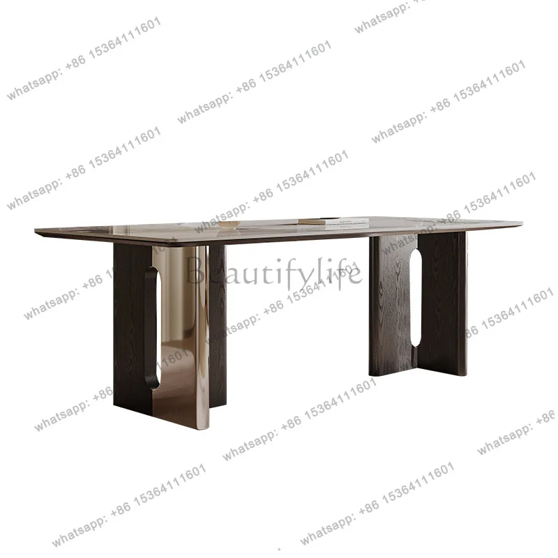 

Living room household modern simple dining table rectangular Italian light luxury rock slab small apartment dining table