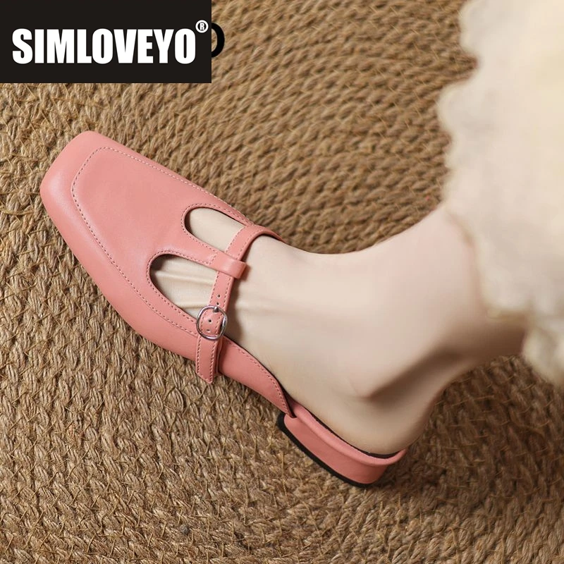 

SIMLOVEYO 2025 Новые модные женские сандалии с квадратным носком и пряжкой на ремне, слипоны, милые повседневные женские туфли на плоской подошве, большие размеры 41 42 32