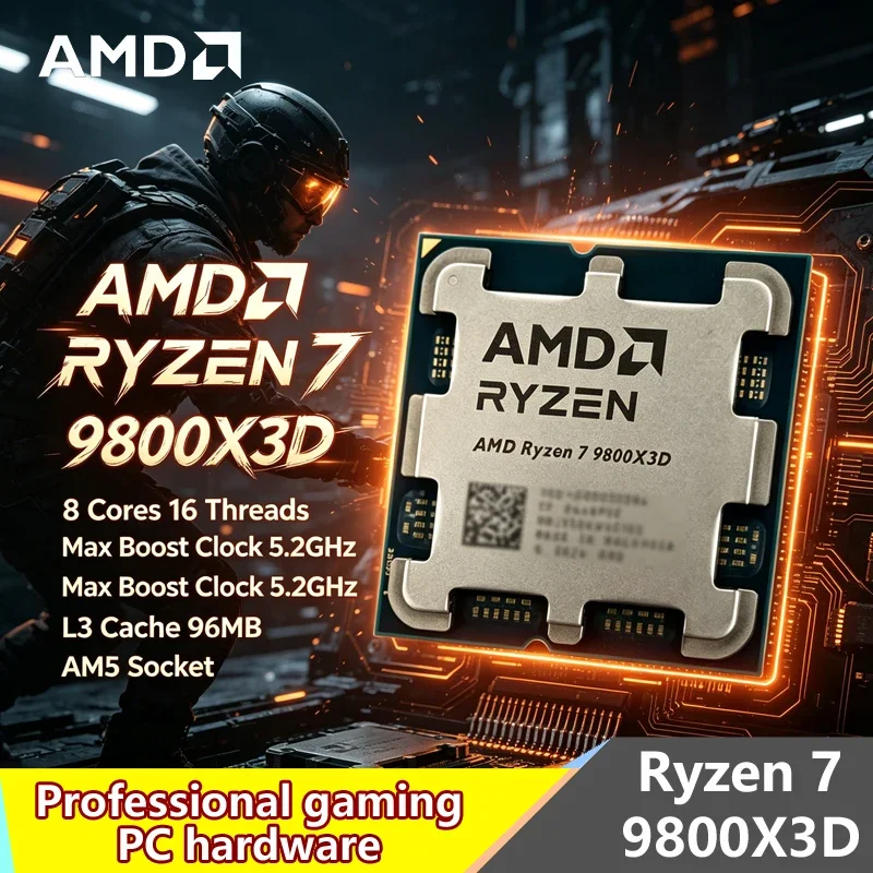 Procesador para Juegos AMD Ryzen 7 9800X3D, 8C16T, 5.2GHz Max Boost, 96MB 3D V-Cache, CPU de Escritorio AM5, Bandeja sin Caja
