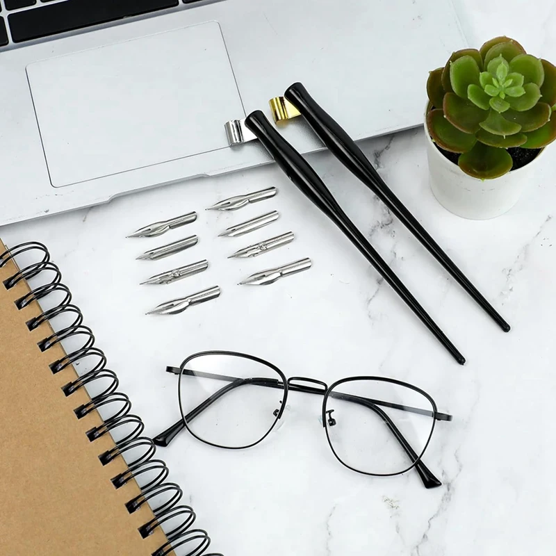 مجموعة أقلام غمس الخط المائل ، مجموعة المنقار الهزلي ، قلم كتابة السوائل ، حامل أقلام الرسم 2 في 1 مع 8 المرايل ، 10