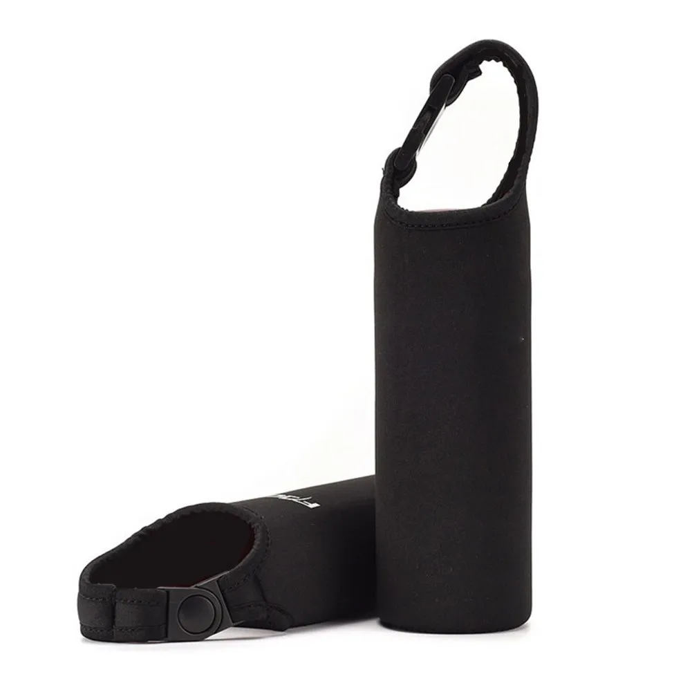 500mL Insulated Waterproof Water Bottle Sleeve Cover Neoprene Bottle Holder Carrier with Buckle Handle Black