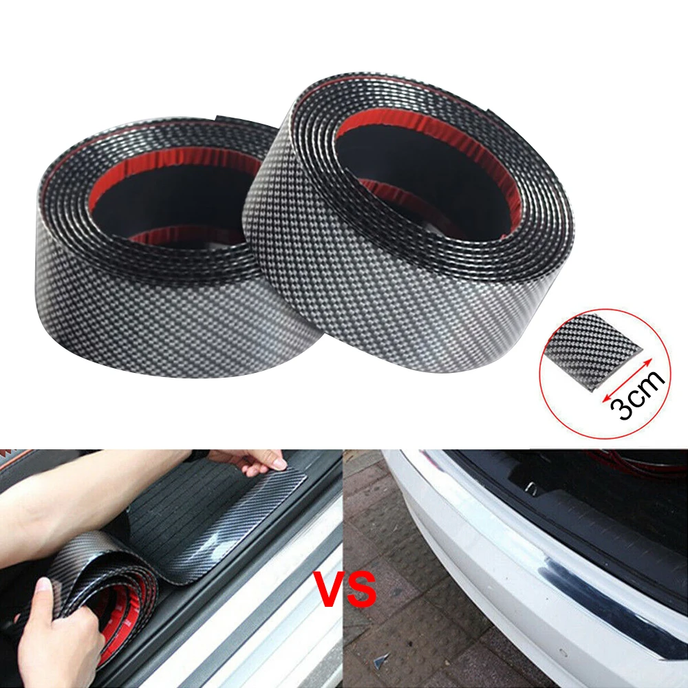 3x100cm Carbon Fiber Rubber Car Door Bumper Strip Guard Anti Scratch Sticker Automotive Wrap Film Self-Adhesive Anti-Collision