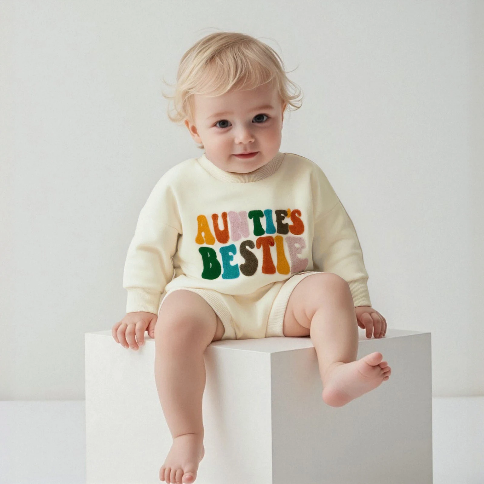 Baby Boy Girl Sweatshirt Romper Letter Embroidered Crew Neck Long Sleeve Jumpsuit Cute Winter Fall Clothes 0-18m