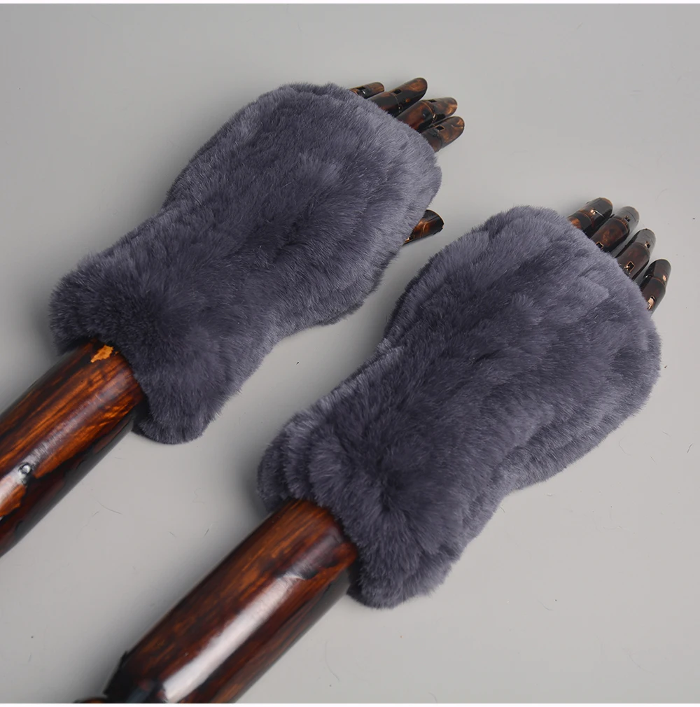 Lady Winter 100% Natural Real Rex Rabbit Fur Glove Women Soft Rex Rabbit Fur Glove Foashion Warm Knitted Genuine Fur Gloves