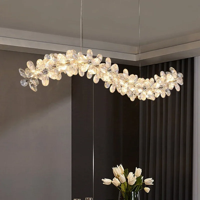 Luxury Chrome Petal LED Crystal Chandeliers Home Lighting for Living Dining Room Decorate Indoor Ceiling Pendant Lights Fixtures