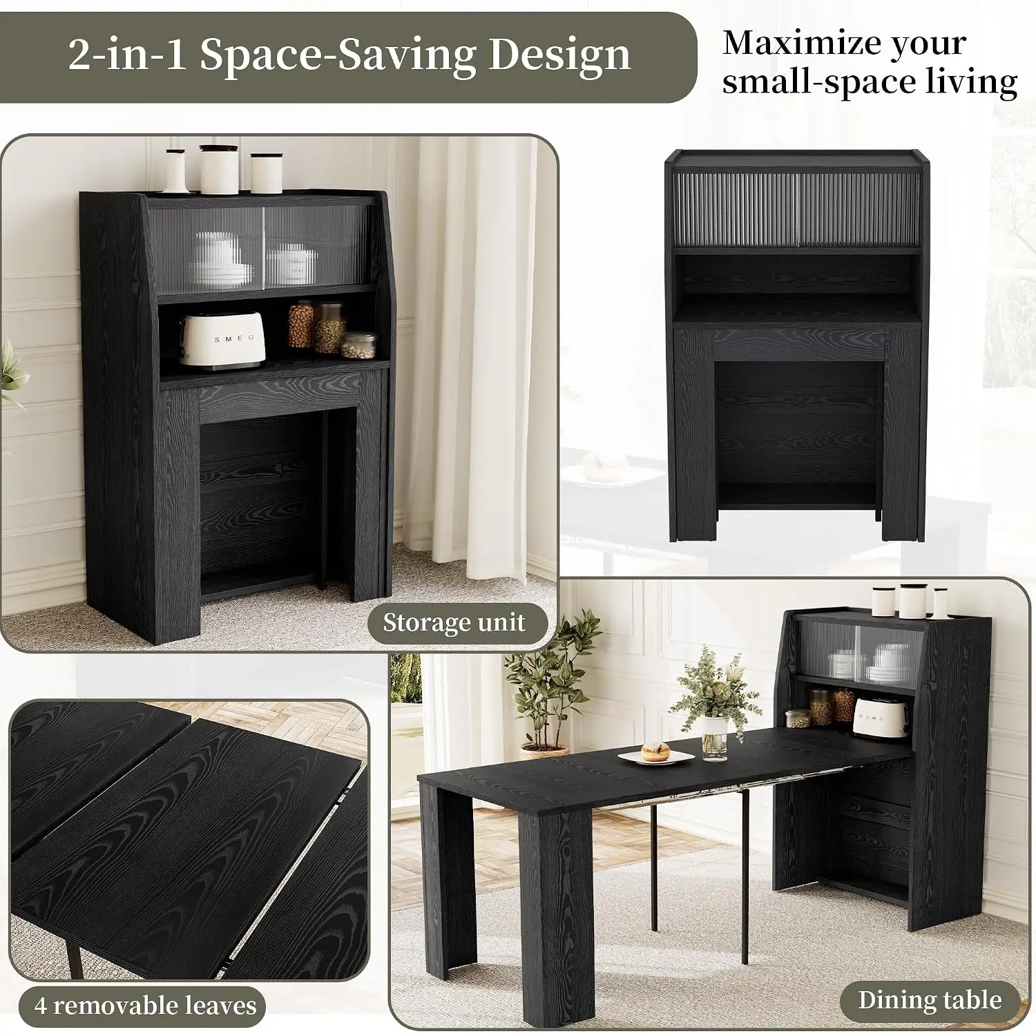 Extendable Dining Table Set for 6 with Storage 86.6
