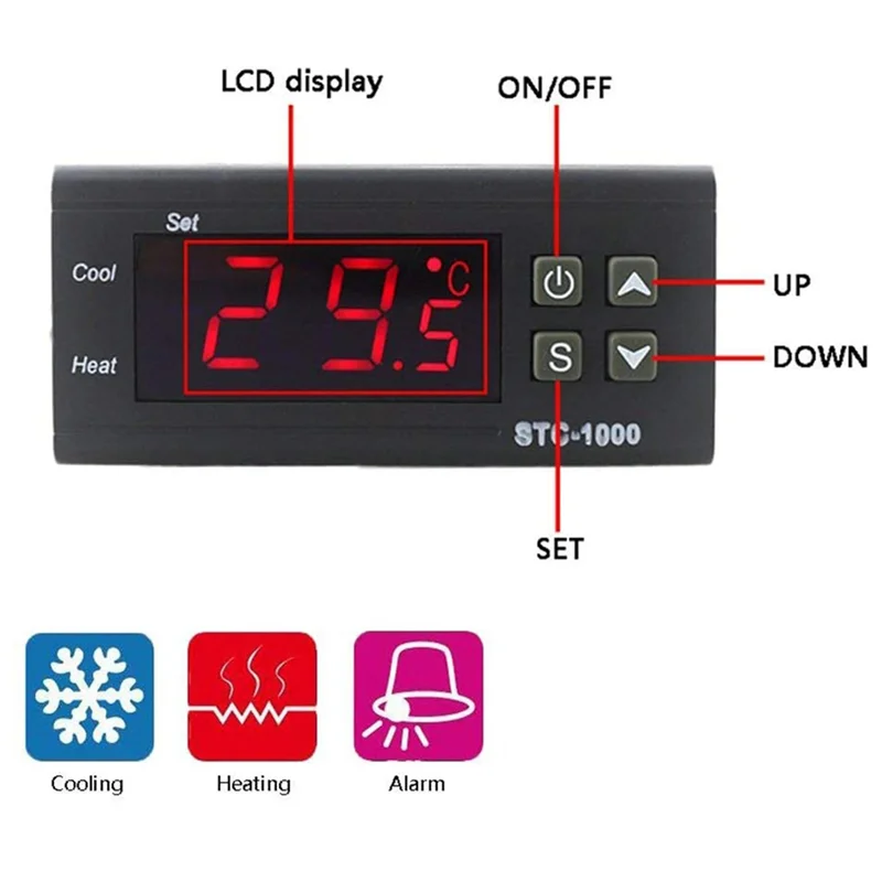 

N93R 3X LED Digital Temperature Controller STC-1000 AC 110-220V 10A Relay Thermoregulator Thermostat