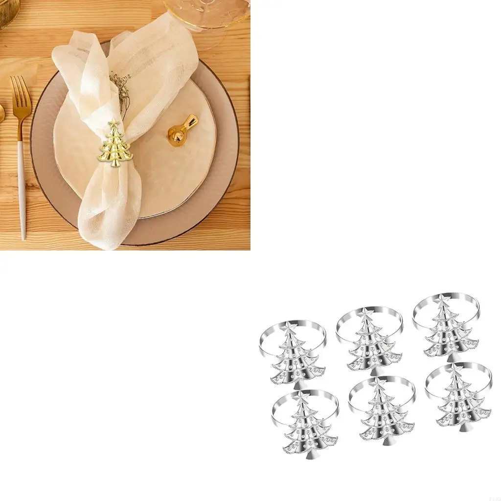 F19B Holiday Tree Metal Napkin Rings Rustproof Desktop Decoration For Family Gatherings