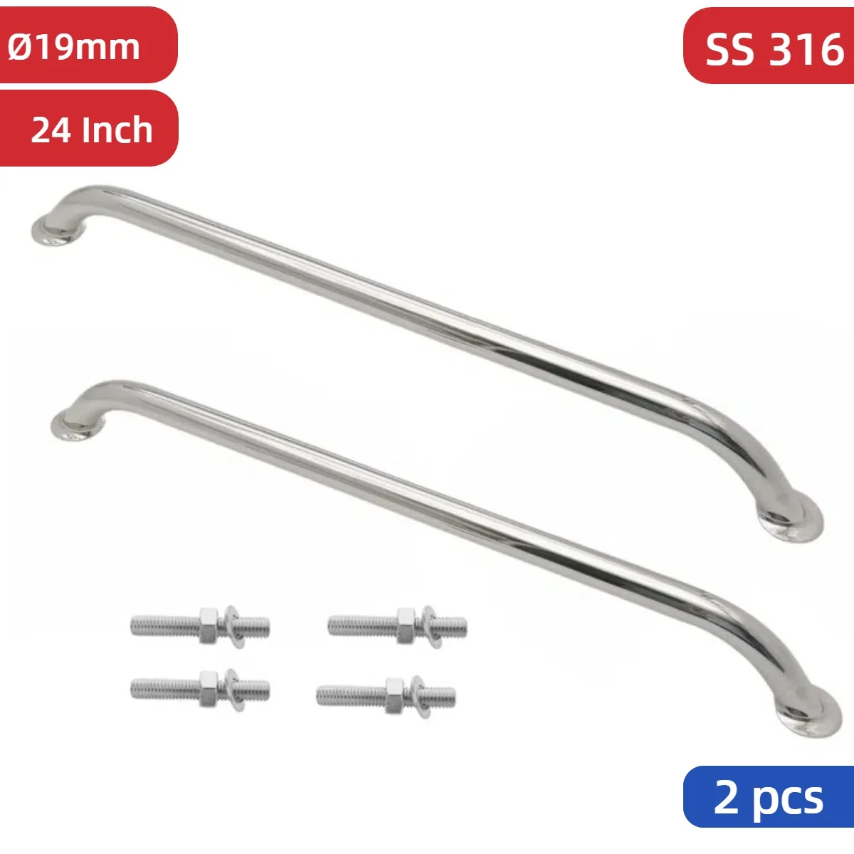 2 PCS 610 mm (24 inch) Boat Grip Rail Handle Mirror Polished Stainless Steel Handrail Handle