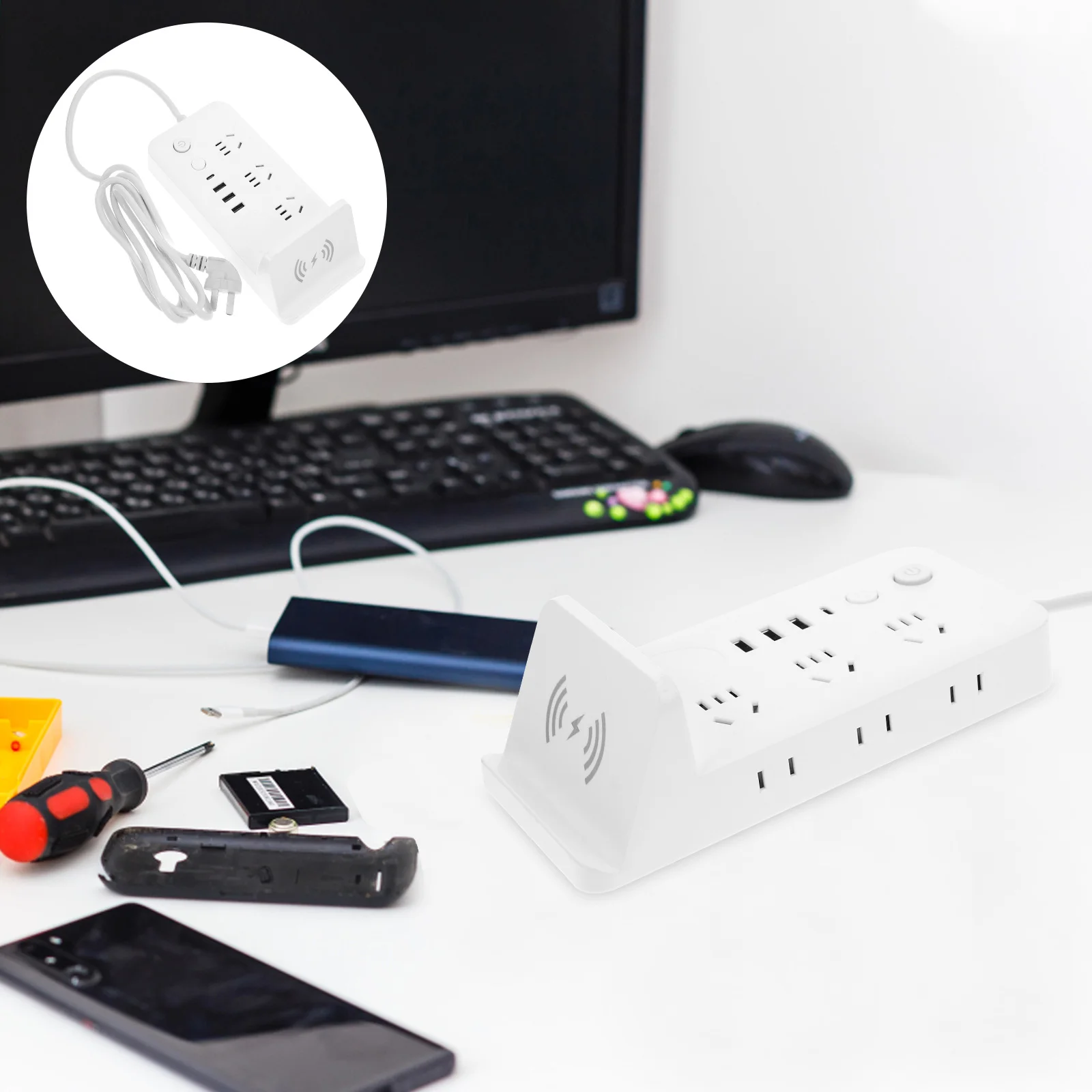 

Wireless Power Strip USB Socket 3 Ports Multifunctional Plug Board Desk Accessories Home Office Charging Solution High