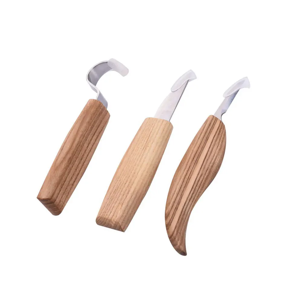 3-teiliges Holzschnitzwerkzeug-Set, Edelstahl, Löffel, Messer, Schälschaber, Haken für DIY-Holzhandwerk, Outdoor-Einsatz, Schnitzmesser-Set