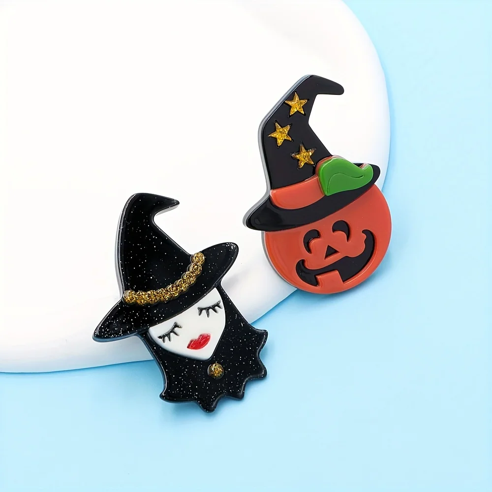 CINDY XIANG Acrylic Halloween Little Wizard Pumpkin Skull Brooch New Design 2024