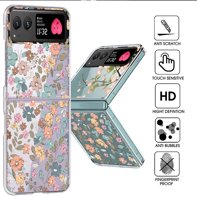 Garden Flowers Clear Hard PC Folding Phone Case For Motorola Razr40 Razr50 Razr 40 50 Ultra Transparent Shockproof Bumper Cover