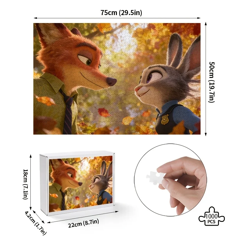 1000 stuks Disney Zootopia Judy Hopps en Nick Wild Poster Puzzel |   Hoge moeilijkheidsgraad, hersenkrakerspel voor volwassenen, creatief cadeau voor C