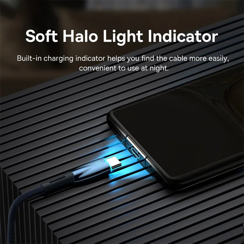 Baseus USB C Cable Smart Led Indicator Quick Charge Cable For Samsung S23 Realme Xiaomi 13 Huawei Phone Fast Charging Cable Data image 2
