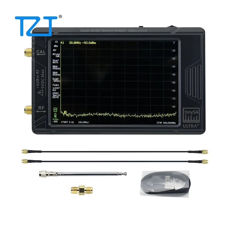 TZT New TinySA ULTRA+ ZS-406 900MHz-5.4GHz Ultra-wide Frequency Handheld Spectrum Analyzer with 4-inch Touch Screen
