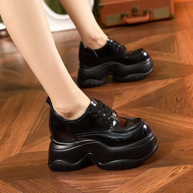 

Women's Thick Bottom Loafers Heightening British Style round Toe Fashion Single Shoes Comfortable Soft PU Lined Slip-On Pumps