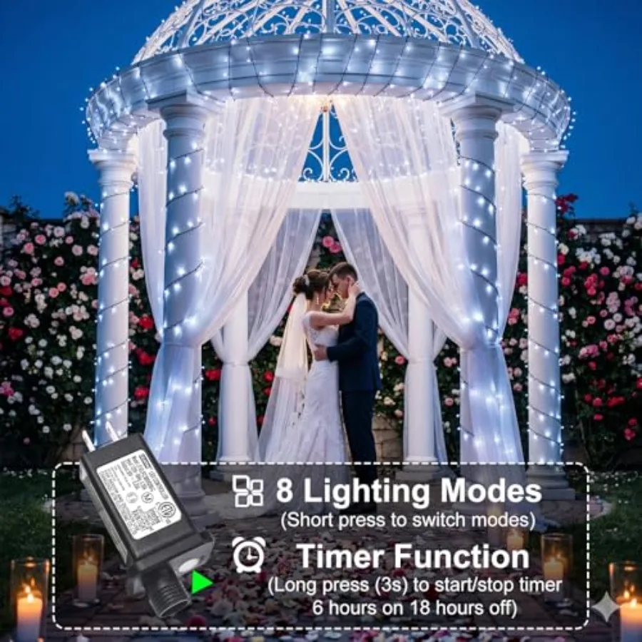2 Pack Christmas Lights Outdoor Total 200Feet 600LED String Lights for Outside with 8 Modes Waterproof Wire Fairy Twinkle Light