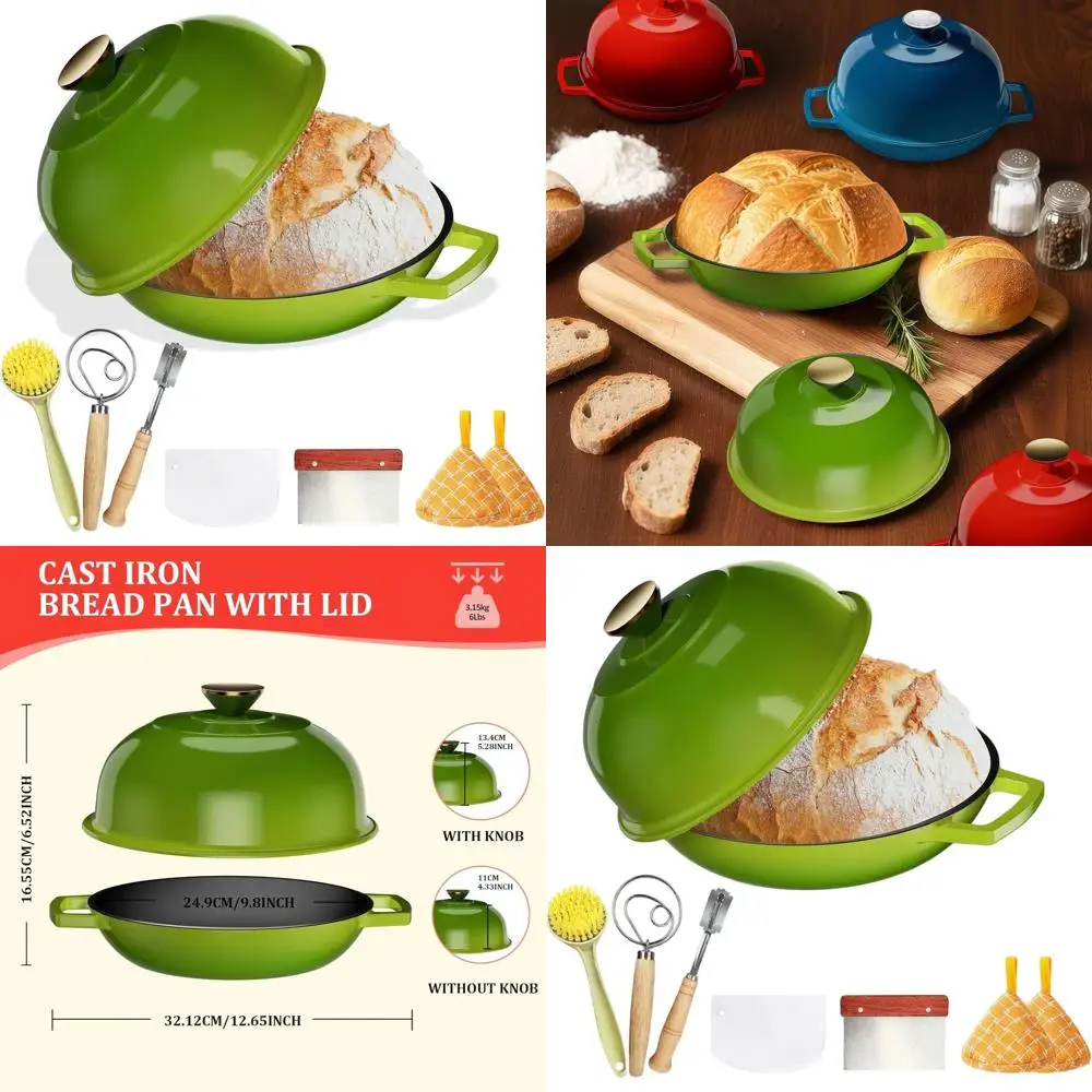 

Эмалированная чугунная голландская духовка, горшок для выпечки хлеба на 5 литров с купольной крышкой, идеальная корка, безопасная в духовке до 500 шт. ° F, Шалфейный Грин