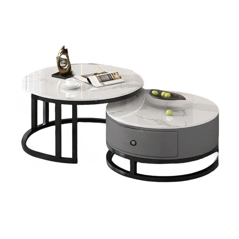 

Rock slab round coffee table, Nordic style light luxury modern Internet celebrity small apartment household storage