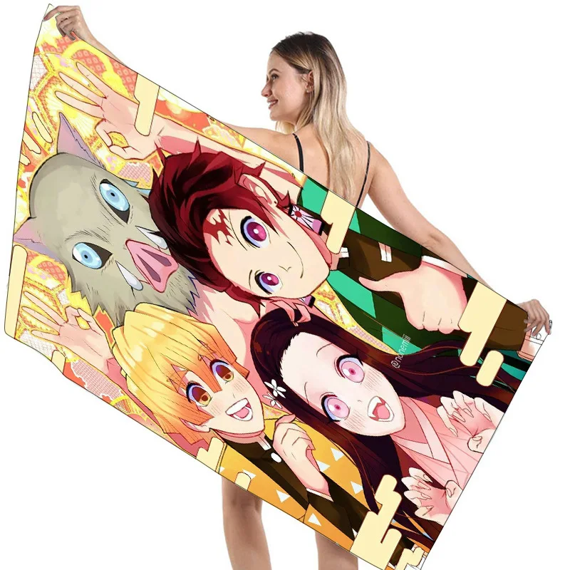 New Demon Slayer Beach Towel Anime Bath Towel for Boy Kids Teens Quick Dry Microfiber Sunscreen Travel Camping Blanket 140x180cm