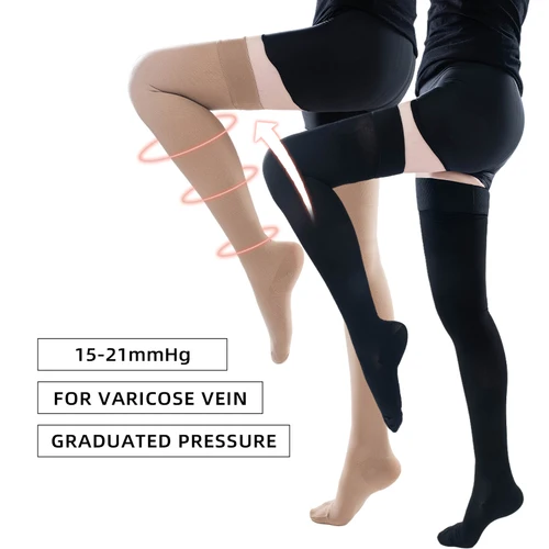 Imagen 1 del producto Medias de compresión médicas 15-20 mmHg sobre hasta la rodilla calcetines hasta el muslo para hombres y mujeres con venas varicosas clase de punta cerrada