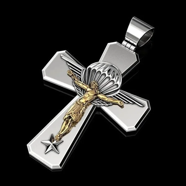 Vintage Silver Plated Jesus Cross Pendant Fashion True Religious Men Jewelry Stainless Steel Crucifix Pendant Necklace Gift