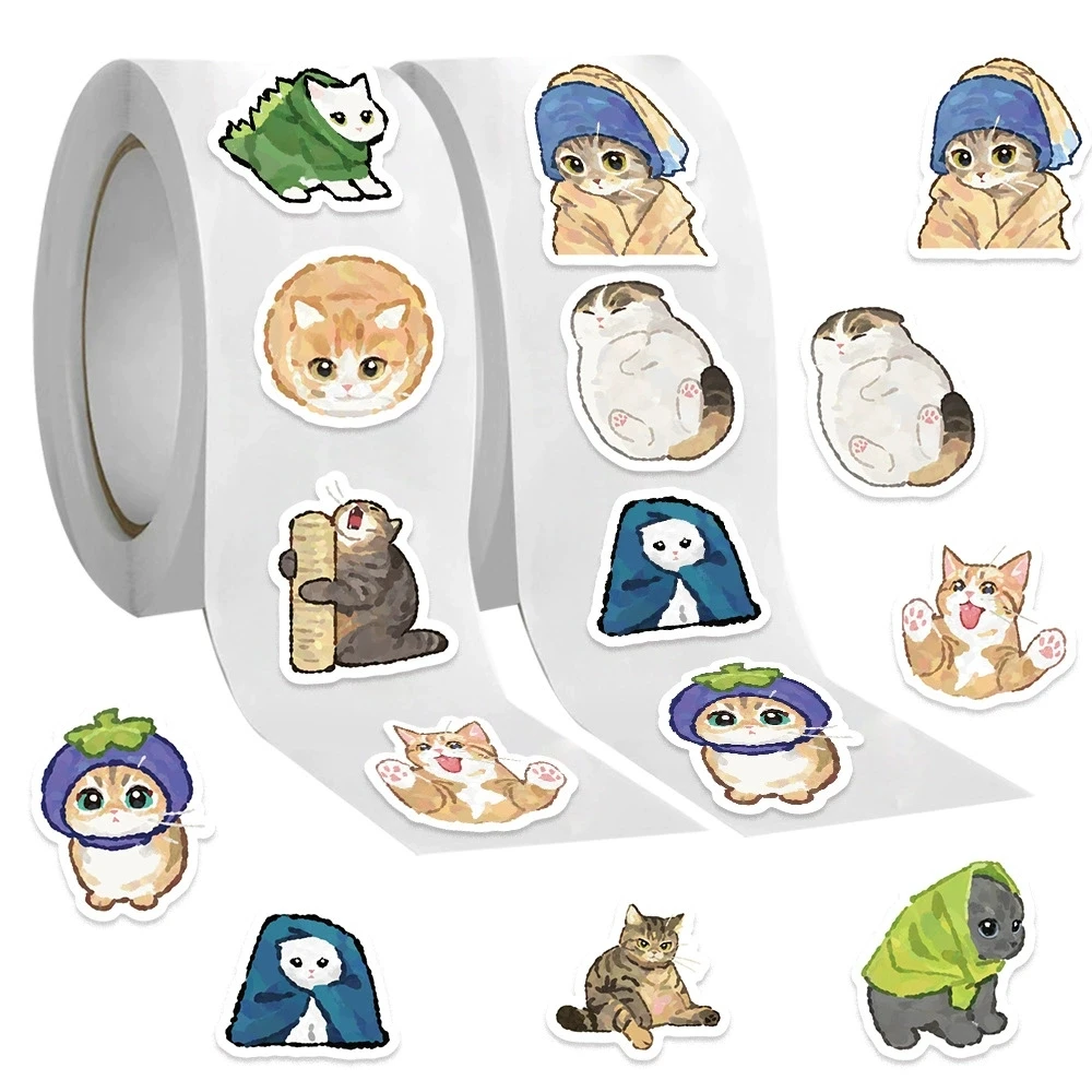 500PCS Cute Cartoon Cat Reward Stationery Notebook Stickers