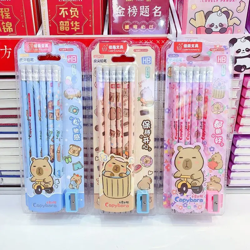 

New Cartoon Capibala 12/24/36 Pack Leather Pencil With Cute Capybara Wooden Pencil Set For Students And School Supplies