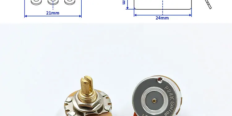 Electric Guitar Bass Potentiometer 24-Tooth Brass Short Shaft 250K/500K / A/ B Tape Volume Tone Knob 15.5mm Shaft Split Shaft