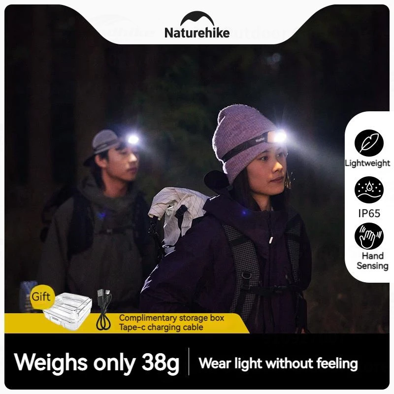 Naturehike Ultralight Headlamp 38g IP65 Waterproof Rechargeable Red Outdoor Adjustable Headlight Body Motion Sensor Light USB