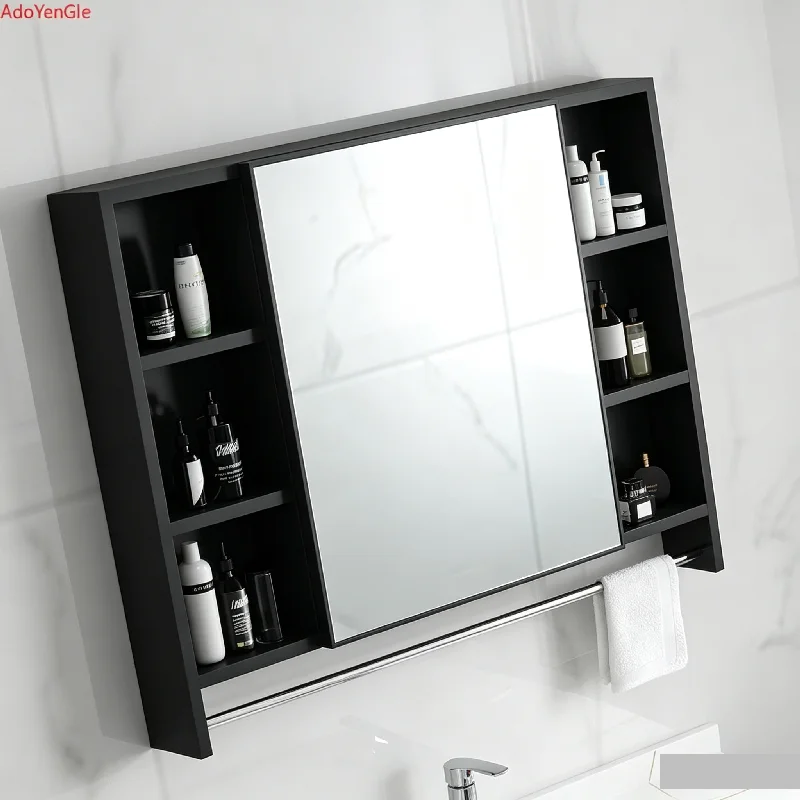 Wall Cabinet with towel rack mirror for Bathroom Toilet Medicine Partition Hotel shampoo storage shelf Cabinet Space Saver