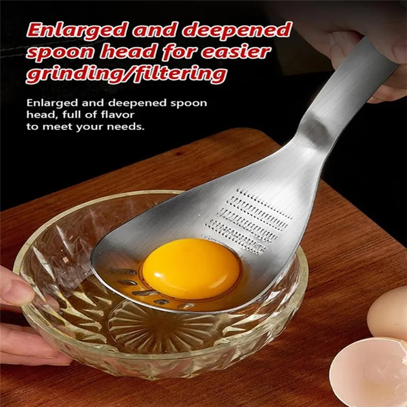 

Лидер продаж-2 шт. универсальная шлифовальная ложка из нержавеющей стали, кухонная ложка, дробилка для чеснока, сепаратор для яиц для кухонной утвари, 2 шт.