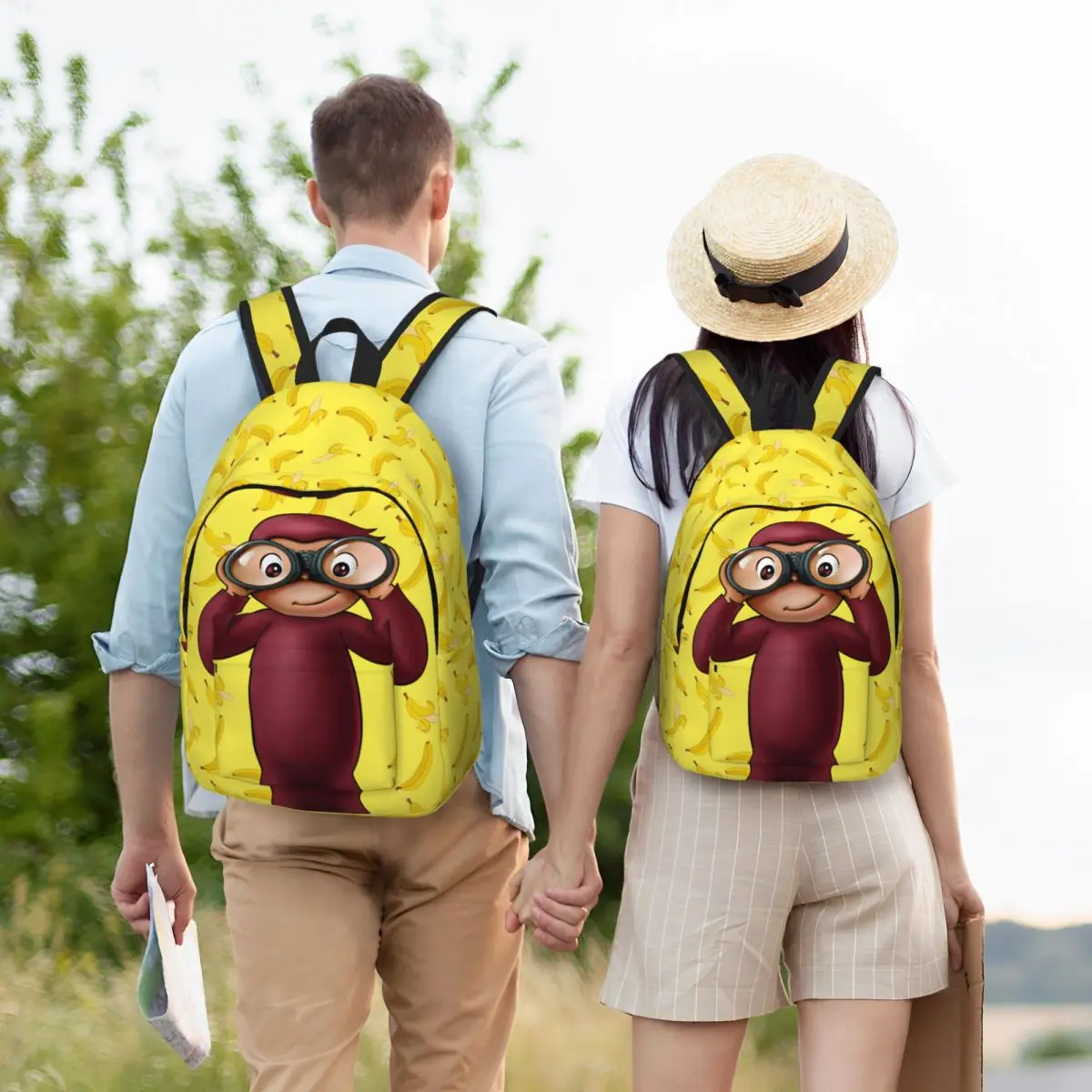 Curious George And Banana Backpack for Men Women Cool Student Hiking Travel Daypack Cartoon Monkey Laptop Canvas Bags Outdoor