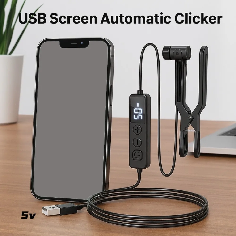 Digital Display Screen Auto Clicker Multiple Gears USB Auto Clicker Device Portable Phone Tap Auto Like Tap Device Smart Phone