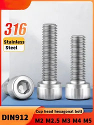 M2 M2.5 M3 M4 M5 316 A4 Stainless Steel DIN912 Hexagon Hex Socket Head Cap Allen Bolt Screw Length 4-50mm