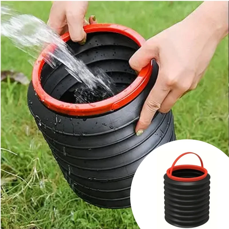 4L Multifunctional Folding Trash Can With Lid Portable Camping Travel Water Bucket Storage Bucket Garbage Bin Outdoor Use