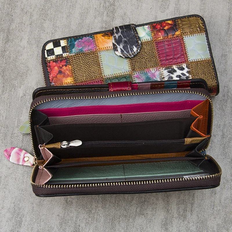 Multifunctional Women's Splice Casual Wallet Single Pull Buckle Zipper Money Clip Zero Wallet ID Bag Cards Holders Package Purse