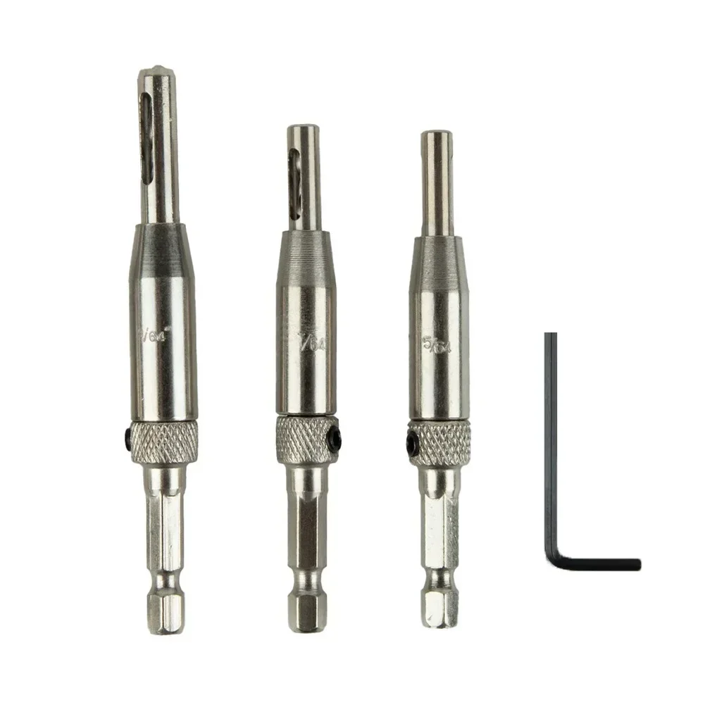 3pcs Automatic Center Drill Bit Set Self Centering Hinge Tapper Core Pilot Hole Puncher Woodworking Tool Replacement For Cabinet