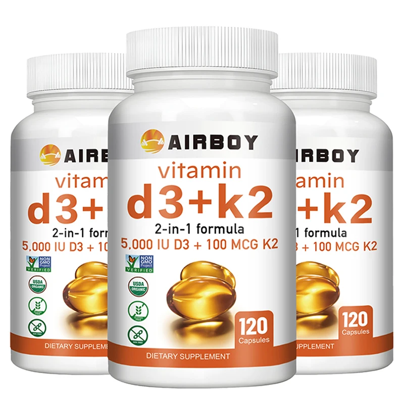 

Vitamin D3 + K2 Capsules - Help Regulate Calcium Metabolism Promote Bone Teeth and Skin Health Support Immunity